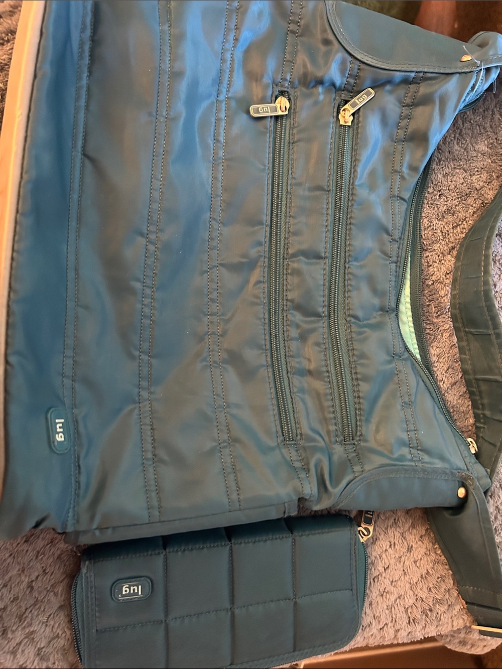 lug Teal Quilted Crossbody Puffer Bag with Multiple Zips